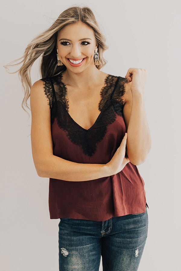 Weekend Luxe Lace Shift Tank in Merlot Image - 2