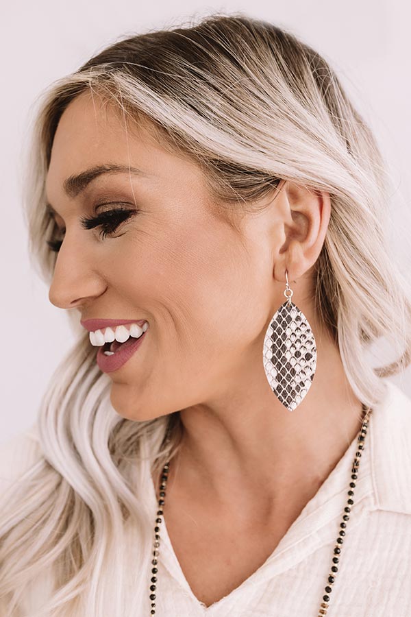 Squad Goals Snake Print Earrings in Ivory