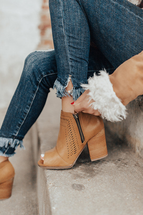 The Baylor Faux Leather Peep Toe Bootie In Khaki