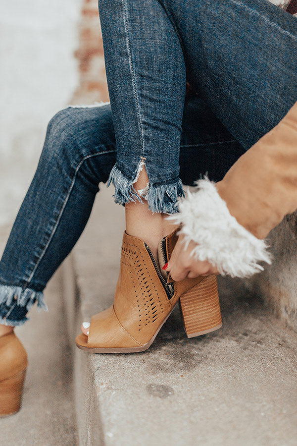 The Baylor Faux Leather Peep Toe Bootie In Khaki Image - 3