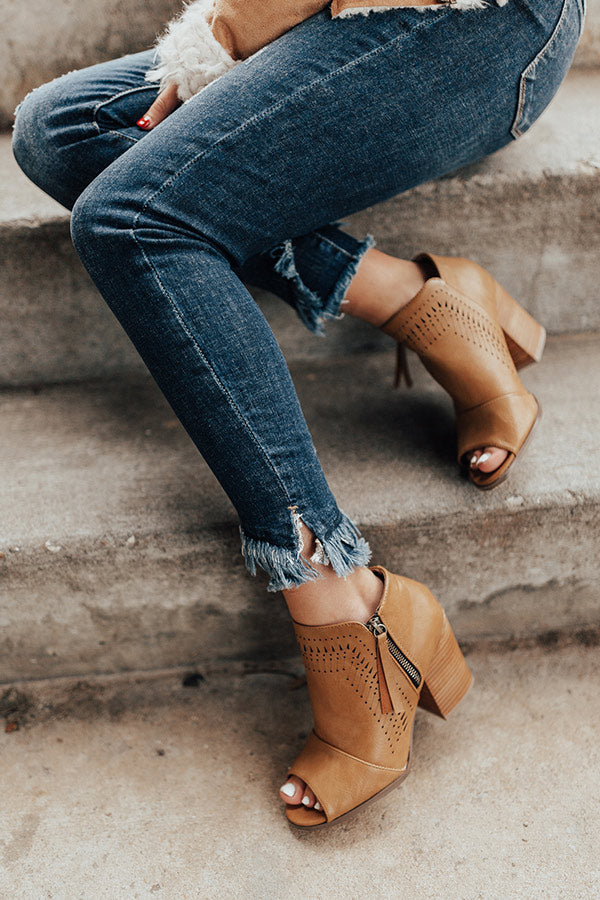 The Baylor Faux Leather Peep Toe Bootie In Khaki Image - 2