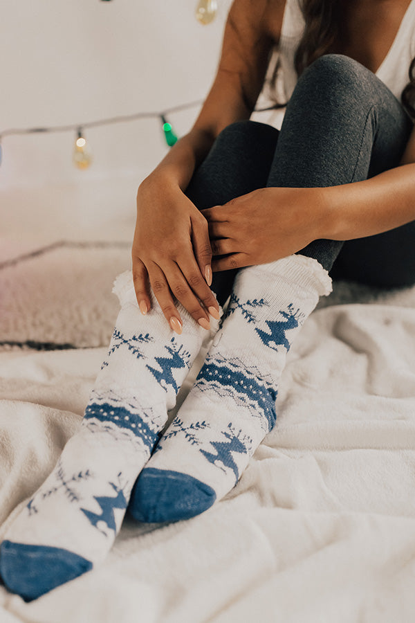 Reindeer Games Sherpa Lined Slipper Socks in Blue Image - 1