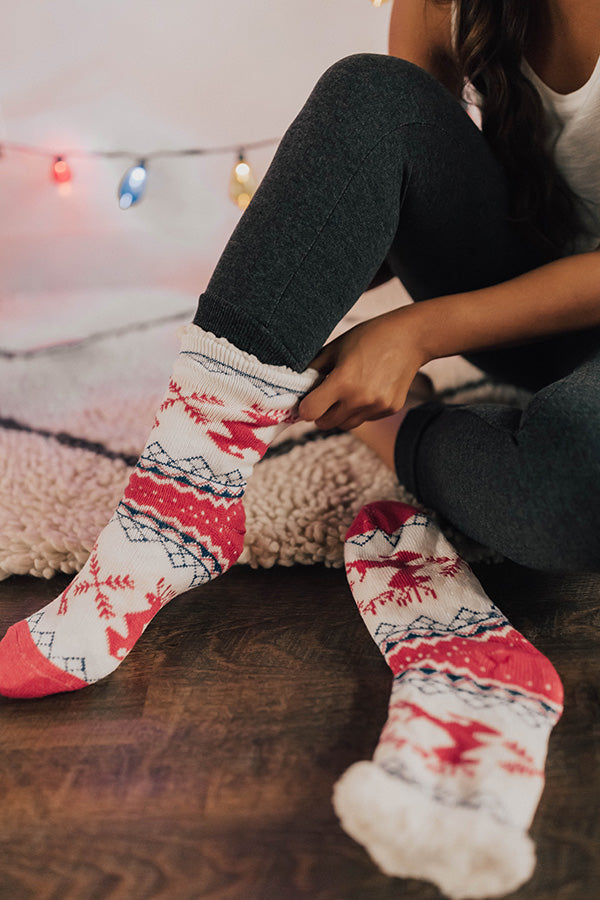 Reindeer Games Sherpa Lined Slipper Socks in Hot Pink Image - 2