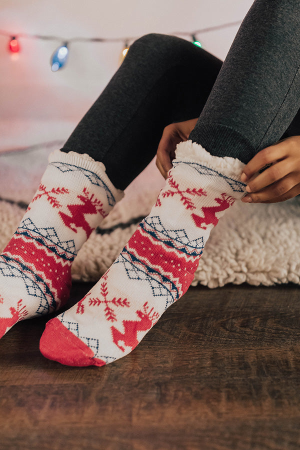 Reindeer Games Sherpa Lined Slipper Socks in Hot Pink Image - 3