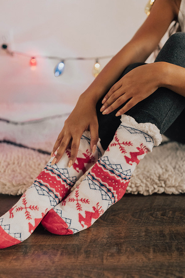 Reindeer Games Sherpa Lined Slipper Socks in Hot Pink Image - 1