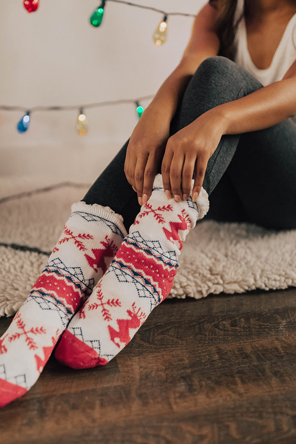 Reindeer Games Sherpa Lined Slipper Socks in Hot Pink Image - 4