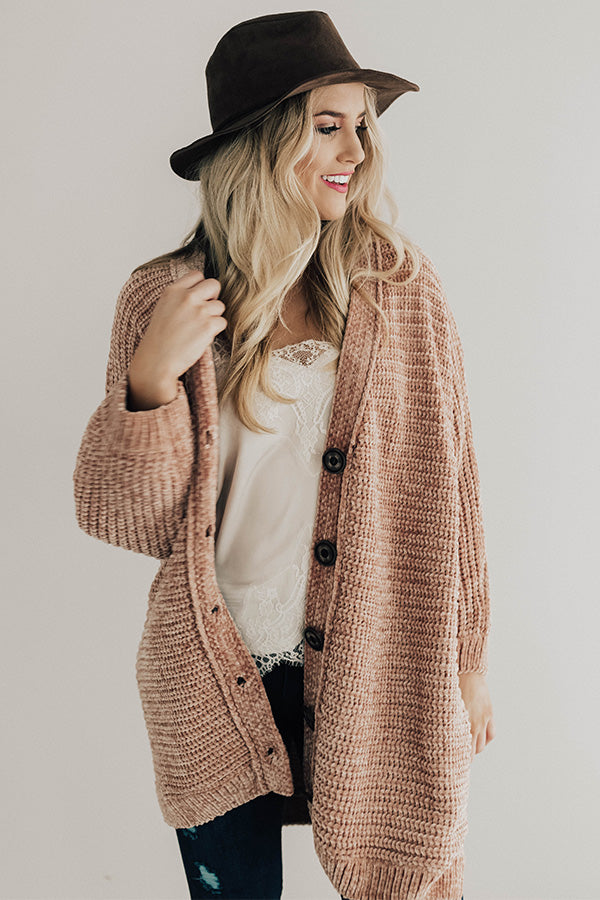 Fireside Chats Chenille Cardigan in Iced Mocha