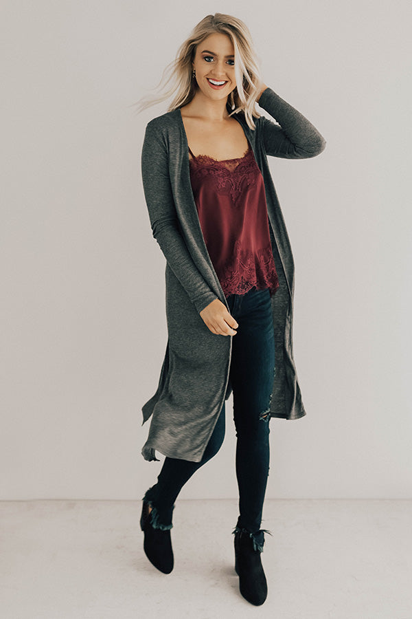 Wine In The City Duster Cardigan in Charcoal Image - 1