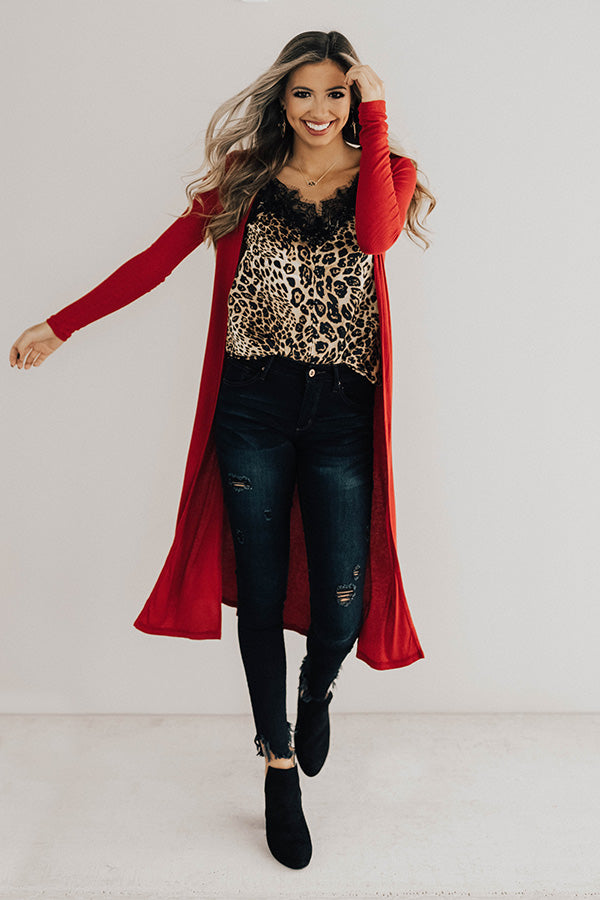 Wine In The City Duster Cardigan in Red