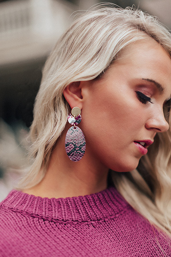 Party Starter Snake Print Earrings In Purple
