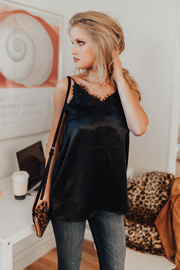 Date Night In Paris Satin Tank In Black