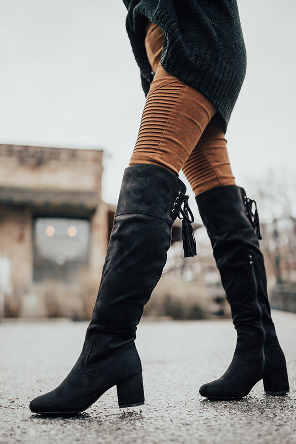 The London Faux Suede Over The Knee Boot in Black Image - 2