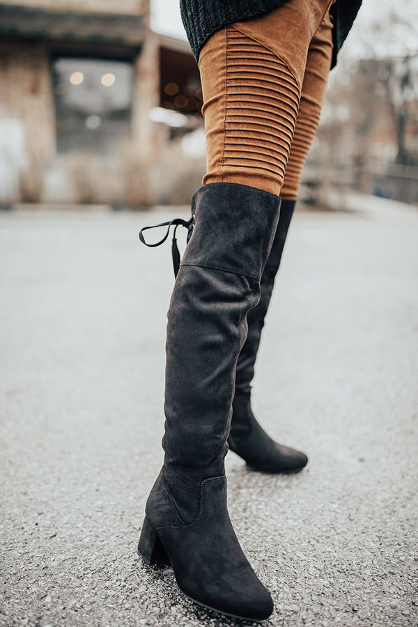 The London Faux Suede Over The Knee Boot in Black Image - 1
