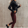 Crushed It High Waist Moto Legging in Maroon Image - 1