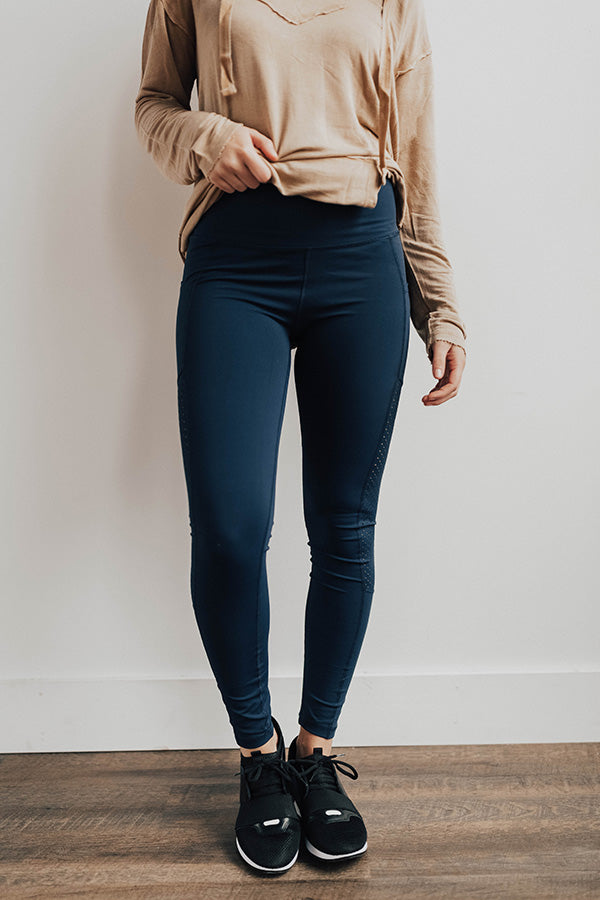 Coffee And Crunches High Waist Perforated Mesh Legging in Teal