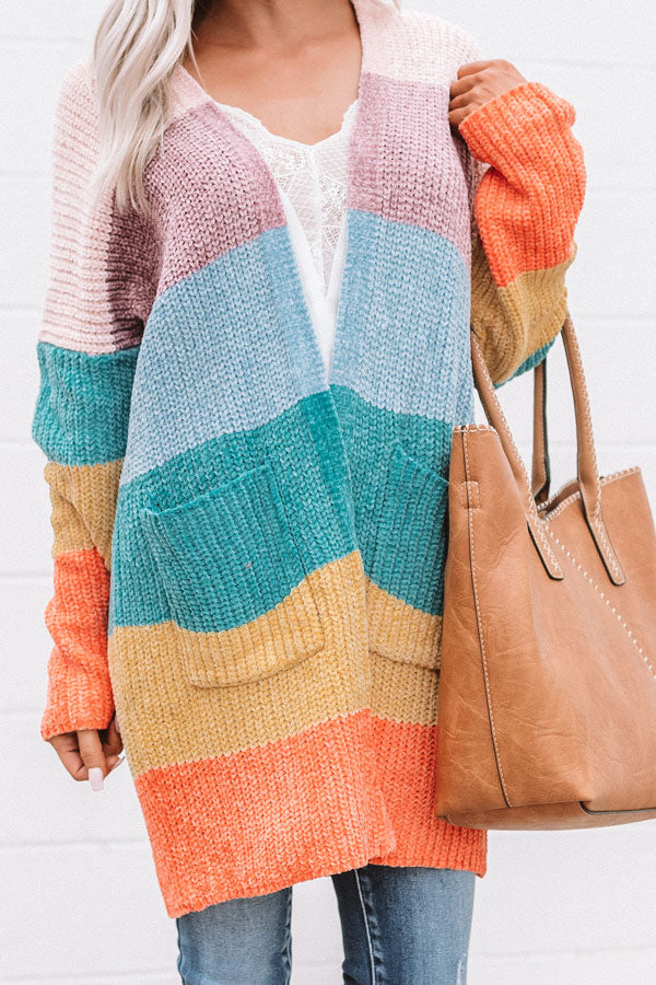 Making Magic Color Block Chenille Cardigan In Pink Image - 1