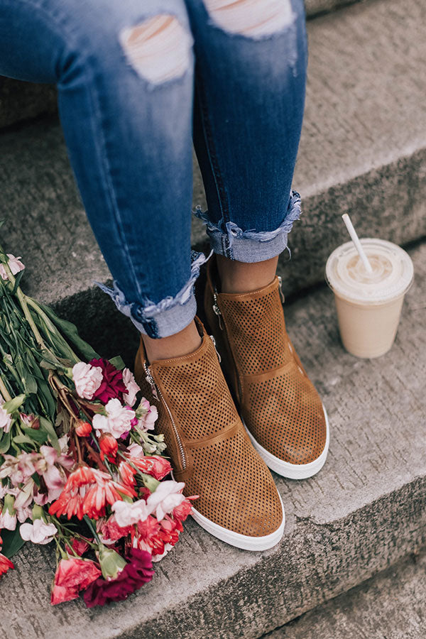 The Asher Perforated Bootie In Camel Image - 2