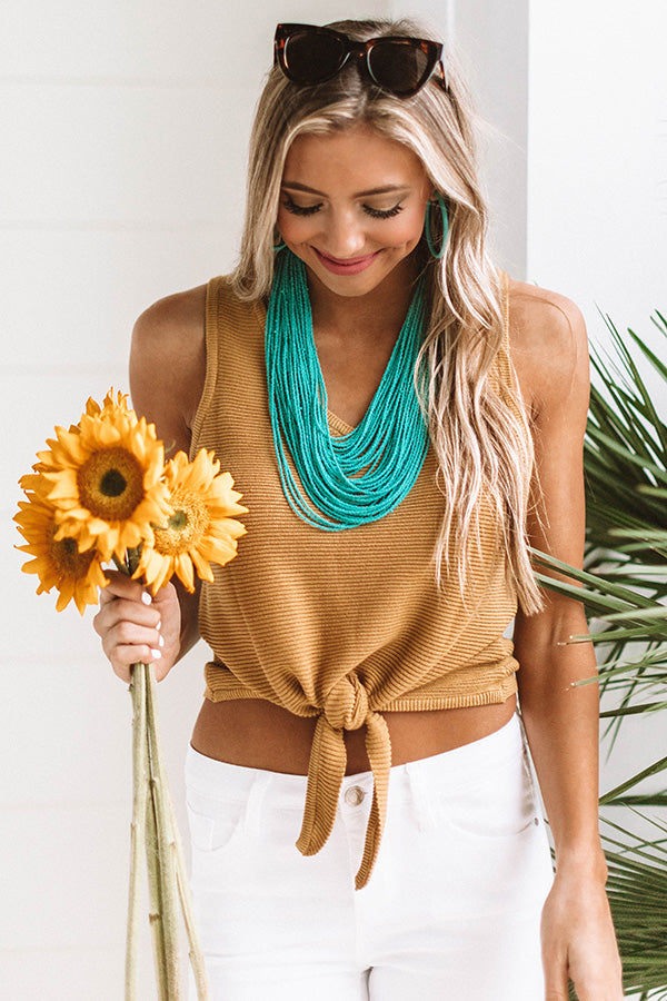 Patio Weather Ribbed Tie Tank In Mustard Image - 1