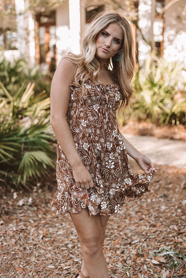 Roadtrip To Malibu Ruffle Dress In Brown