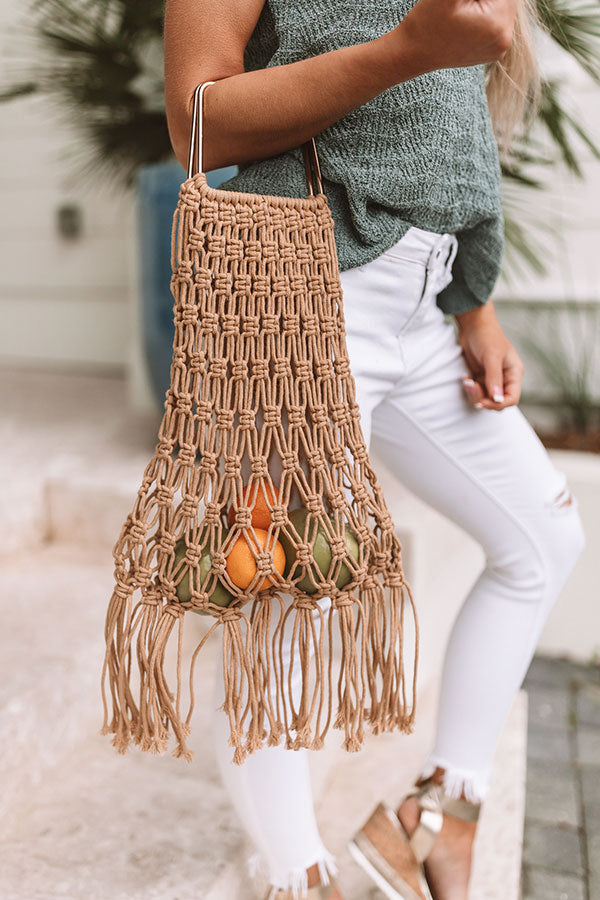 Sand And Shore Netted Bucket Bag In Tan