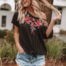 Cabana Life Embroidered Waffle Knit Top in Black Image - 1