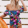 Barbados Babe Ruffle One Piece Swimsuit in Black Floral Image - 1