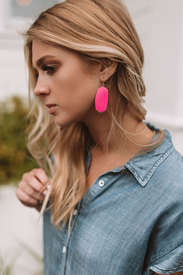 Glam Time Semi Precious Earrings In Hot Pink