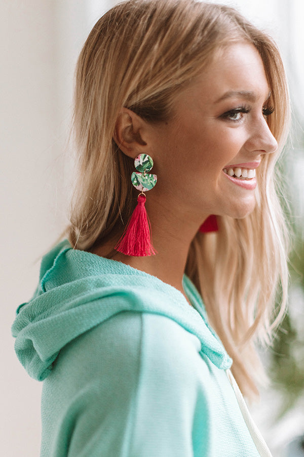 Talk Tropical To Me Tassel Earrings In Hot Pink