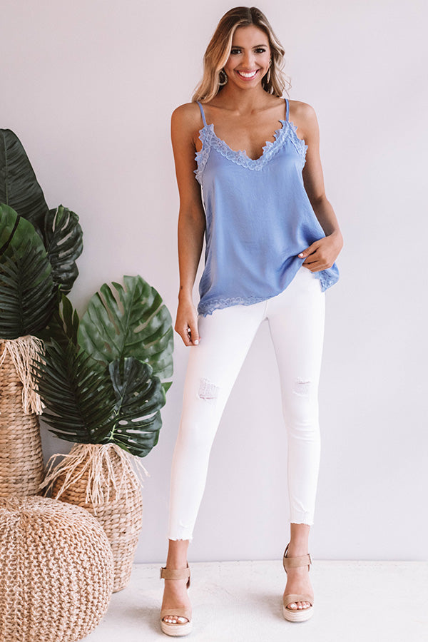 Lace And Grace Satin Tank in Periwinkle