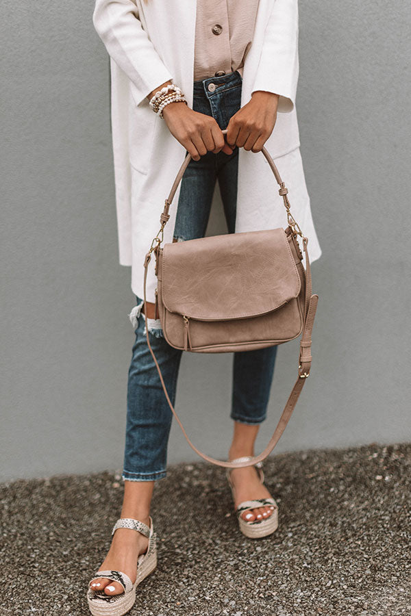 Brunch And Bubbles Faux Leather Crossbody In Warm Taupe