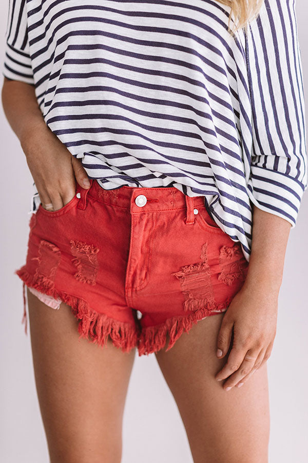 Brunching Babe Midrise Cut Off Shorts in Scarlet