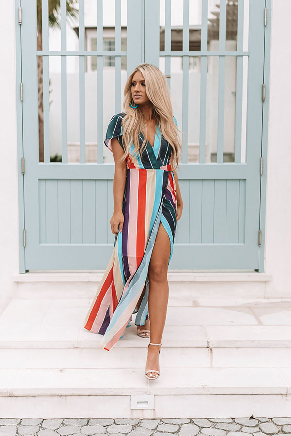 Island Escape Stripe Wrap Maxi Dress
