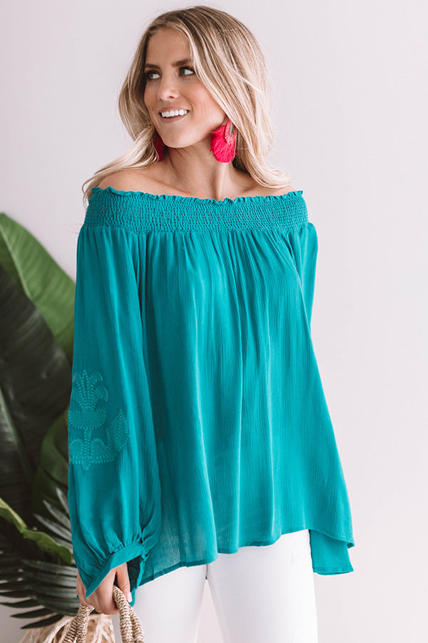Mojitos In Mykonos Off Shoulder Top In Teal Image - 1