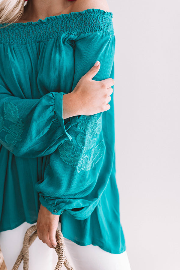 Mojitos In Mykonos Off Shoulder Top In Teal Image - 2