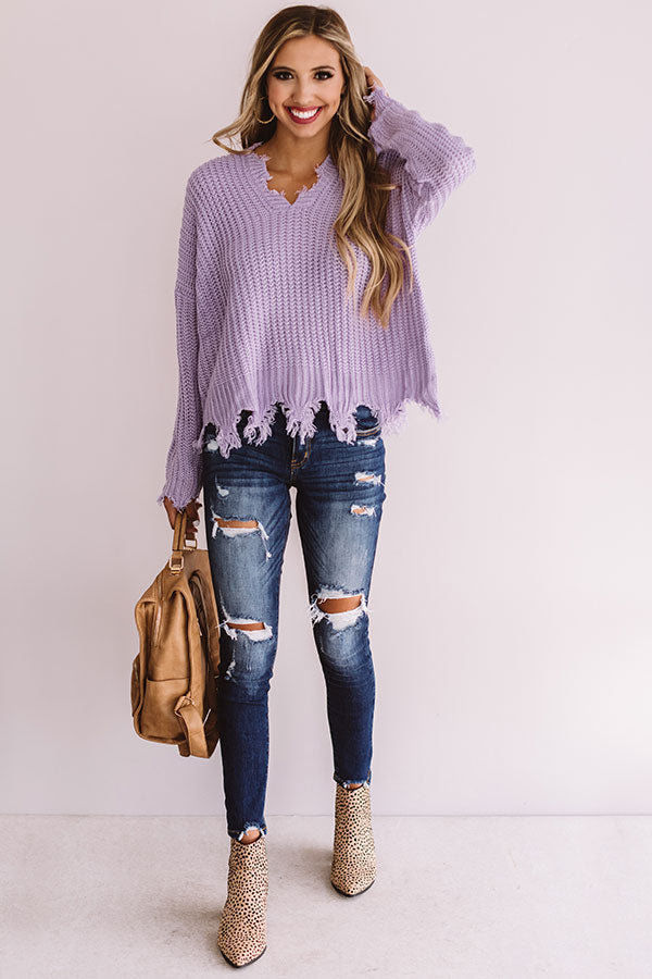 Always Fashionably Late Knitted Hoodie In Lavender Image - 1
