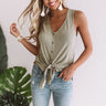 Meet Me In Sonoma Front Tie Tank in Sage Image - 1