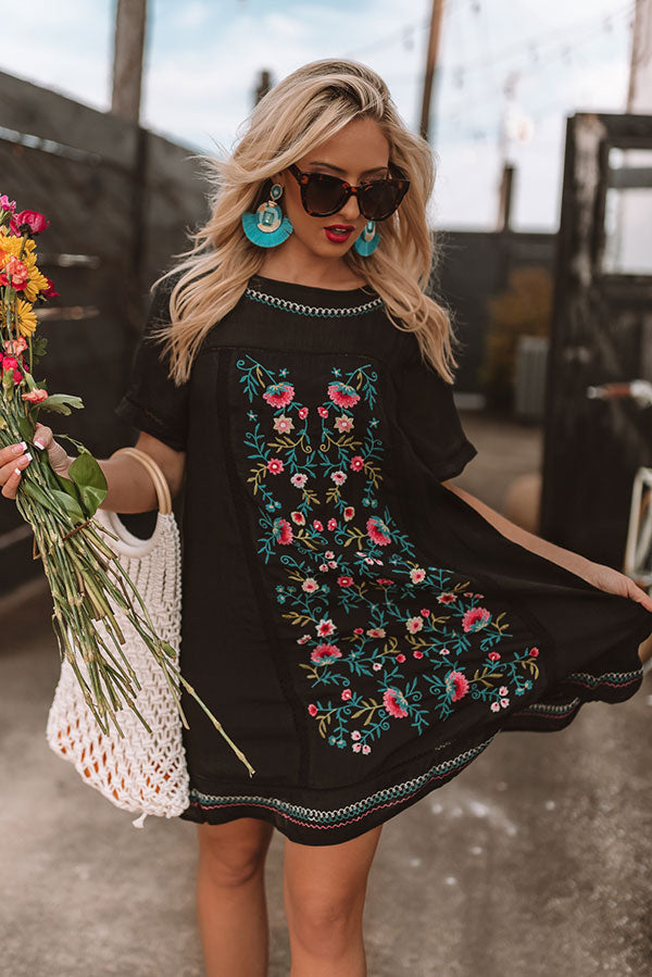 Dreaming Of Summer Embroidered Dress In Black