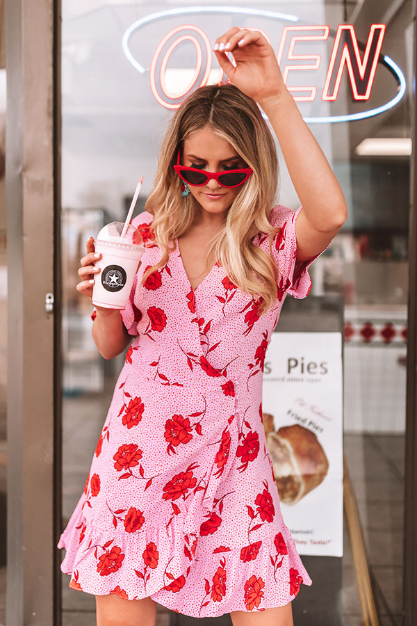 Island Sunsets Wrap Dress In Pink