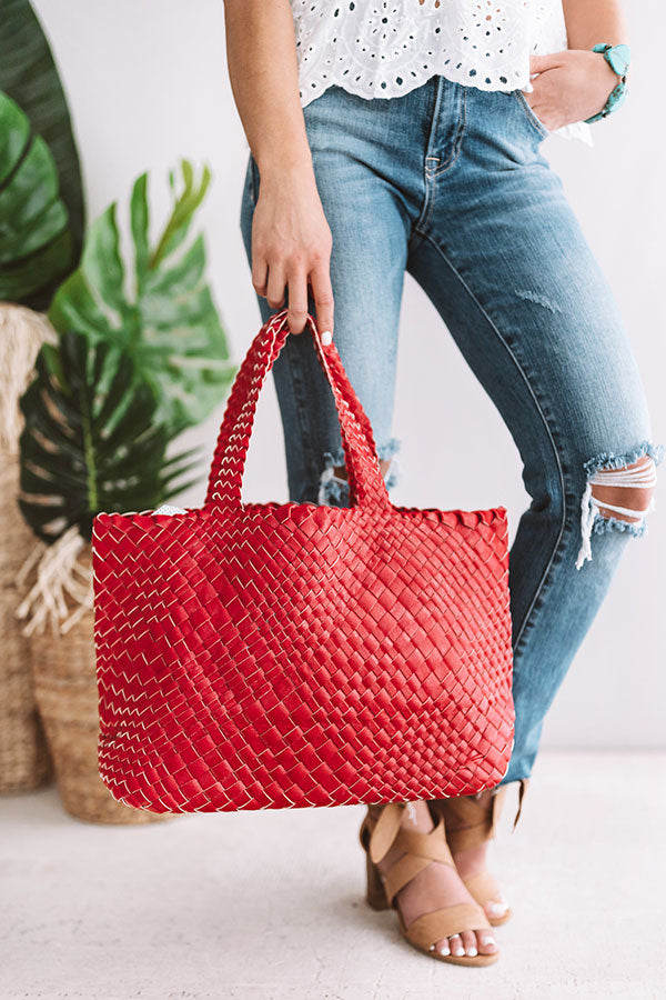 Uptown Bliss Woven Tote In Red