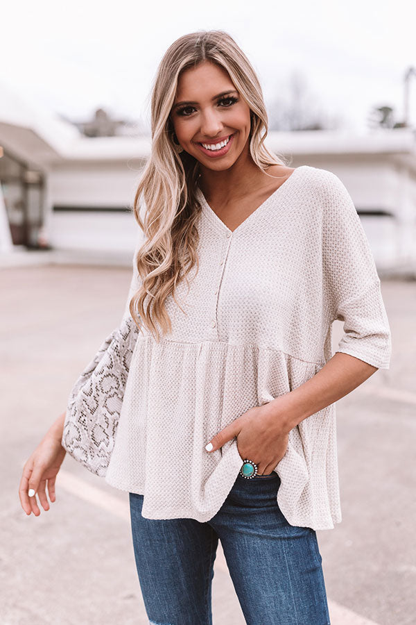 Something Special Waffle Knit Top In Warm Taupe