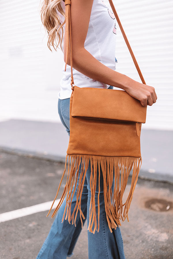 Gorgeous Companion Fringe CrossBody In Tan