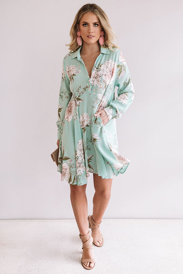 All For Floral Shift Dress in Mint