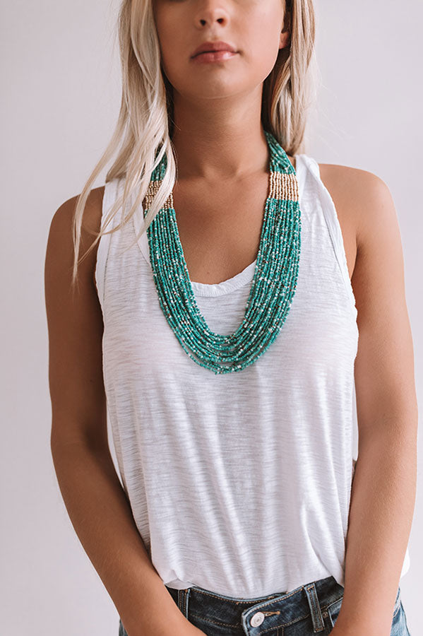 Just Breezy Beaded Necklace in Turquoise