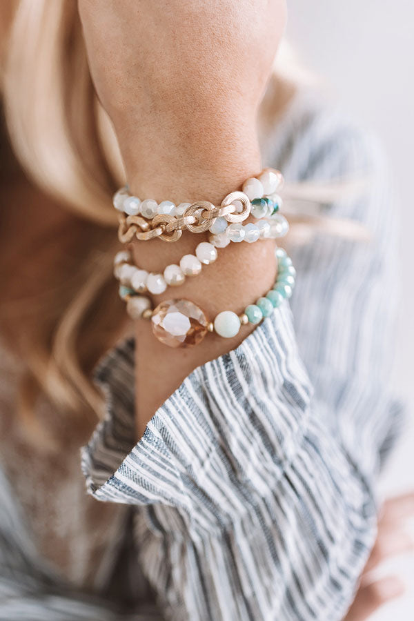 Sparkle And Bliss Semi Precious Bracelet Set in Mint