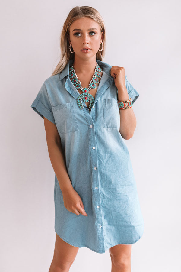 Strolls And Kisses Chambray Dress