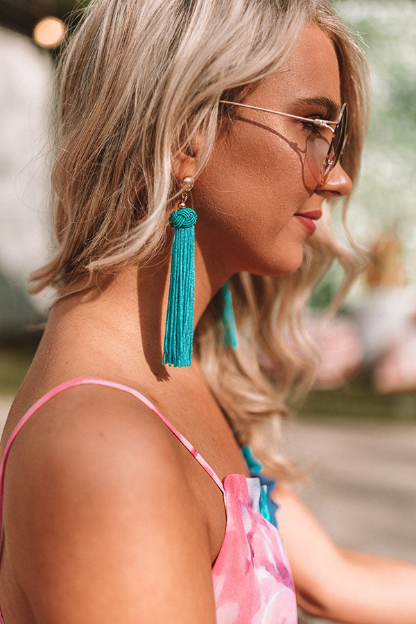 Cabanas And Cocktails Tassel Earrings In Turquoise