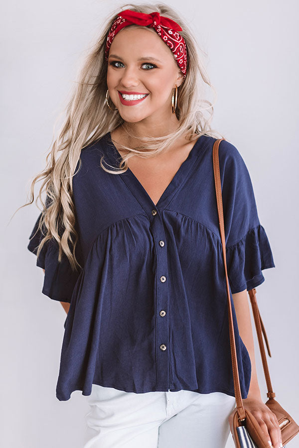 Barcelona On My Mind Babydoll Top in Navy Image - 2