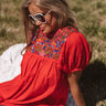 Barefoot in Barcelona Embroidered Top in Red Image - 1