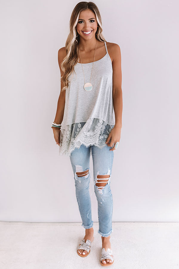 Warmer Days Lace Trim Tank In Grey Image - 1