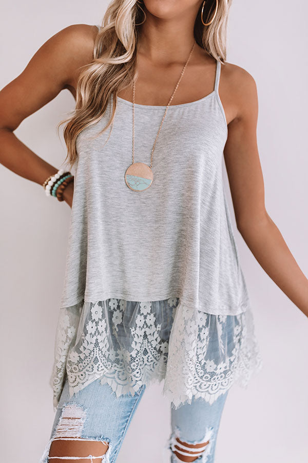 Warmer Days Lace Trim Tank In Grey Image - 3